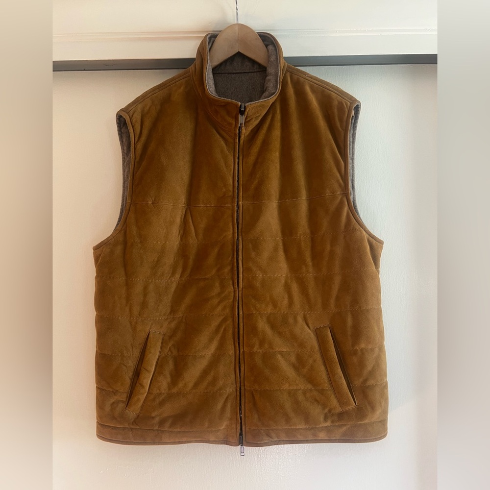 Manto Italy Luca Reversible Vest Lambskin Suede and Wool Cashmere XL 46” Chest